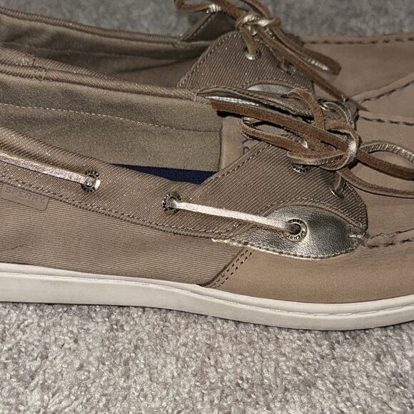 SPERRY Top-Sider memory foam women’s size 9.5 slip on tan gold glitter accents - Picture 6 of 11